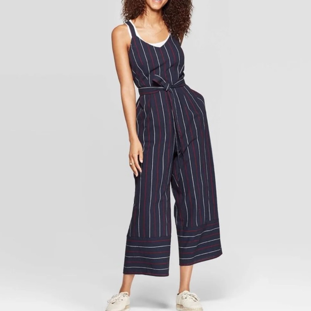 Striped V-Neck Wide Leg Jumpsuit Universal Thread